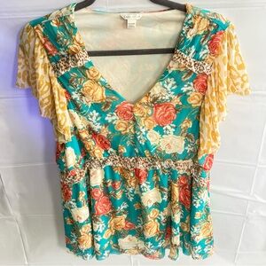 Cato Orange Flutter Sleeve Peplum Blouse